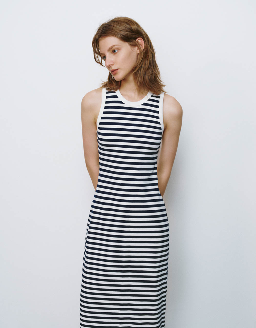 Striped Sleeveless Crew Neck Straight Dress