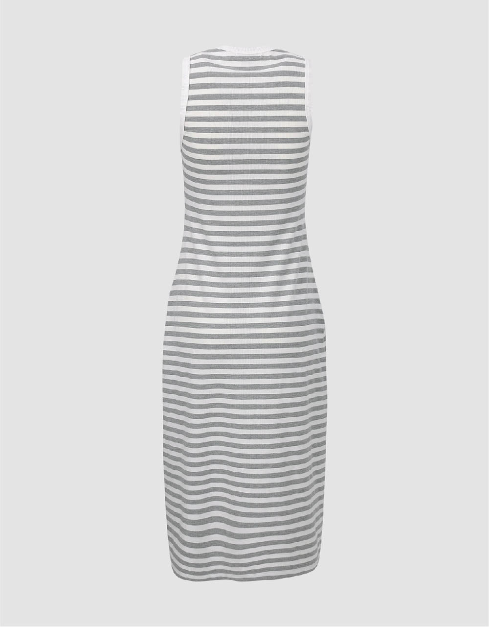 Striped Sleeveless Crew Neck Straight Dress