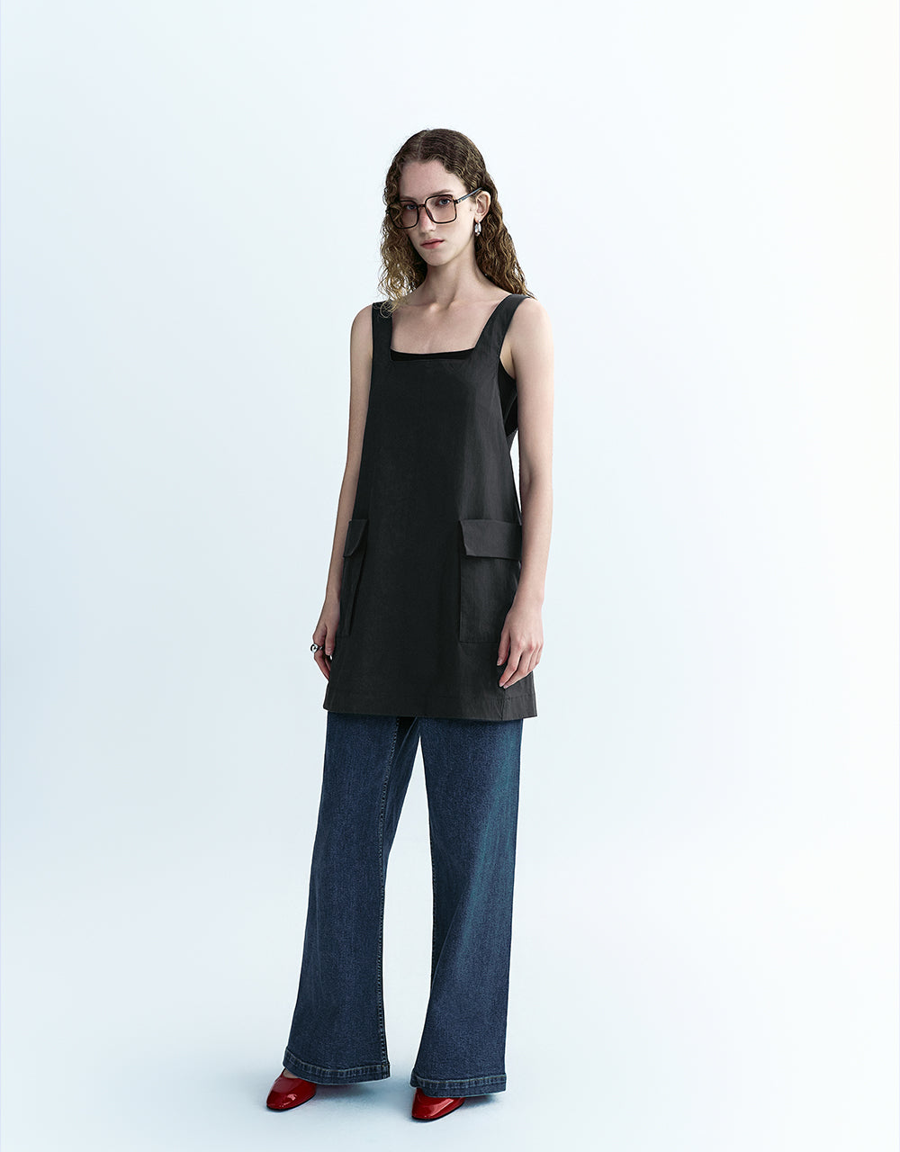 Square-cut Collar A-Line Dress