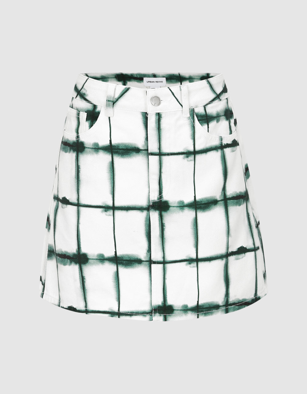 Plaid Mini A-Line Denim Skirt