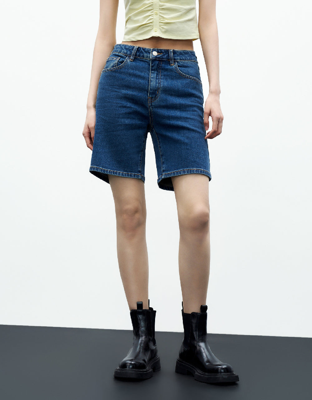 Mid-Waist Denim Shorts
