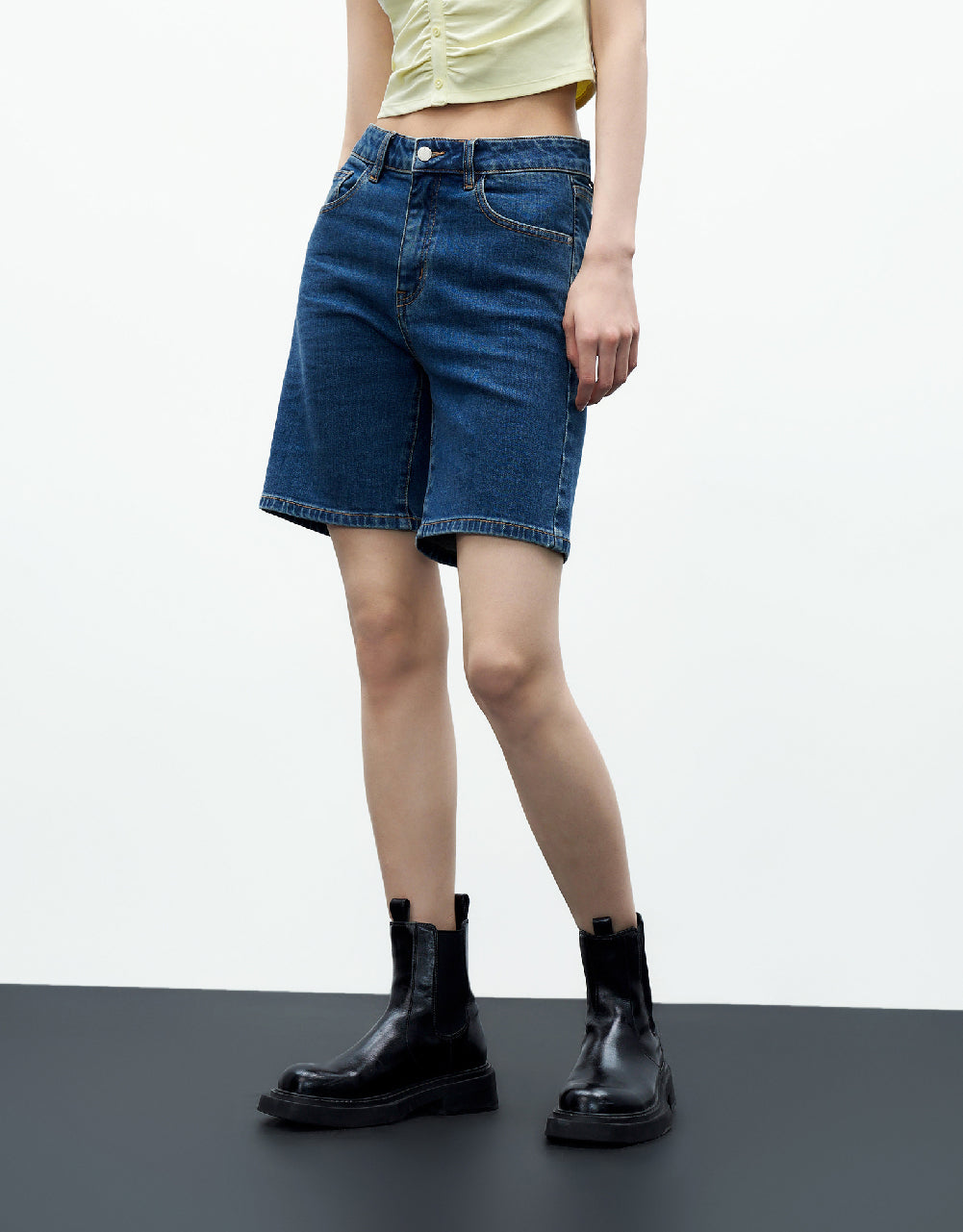 Mid-Waist Denim Shorts