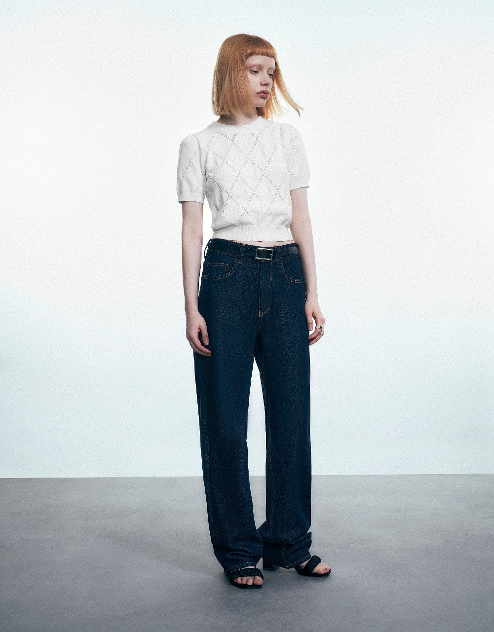 Embossed Crew Neck Knitted T-Shirt