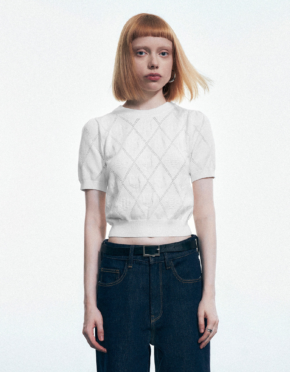 Embossed Crew Neck Knitted T-Shirt