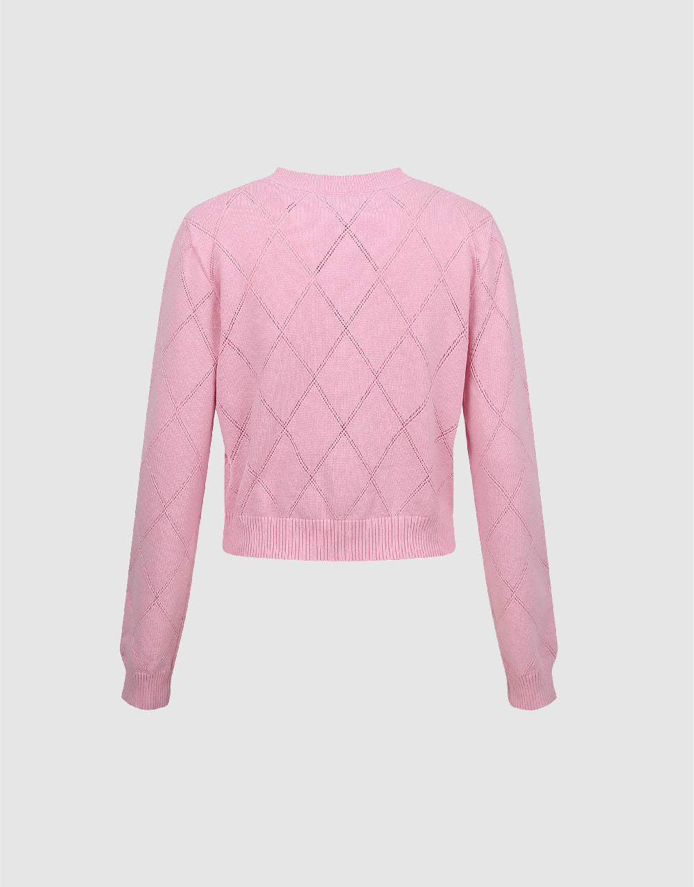 Embossed Crew Neck Knitted Cardigan