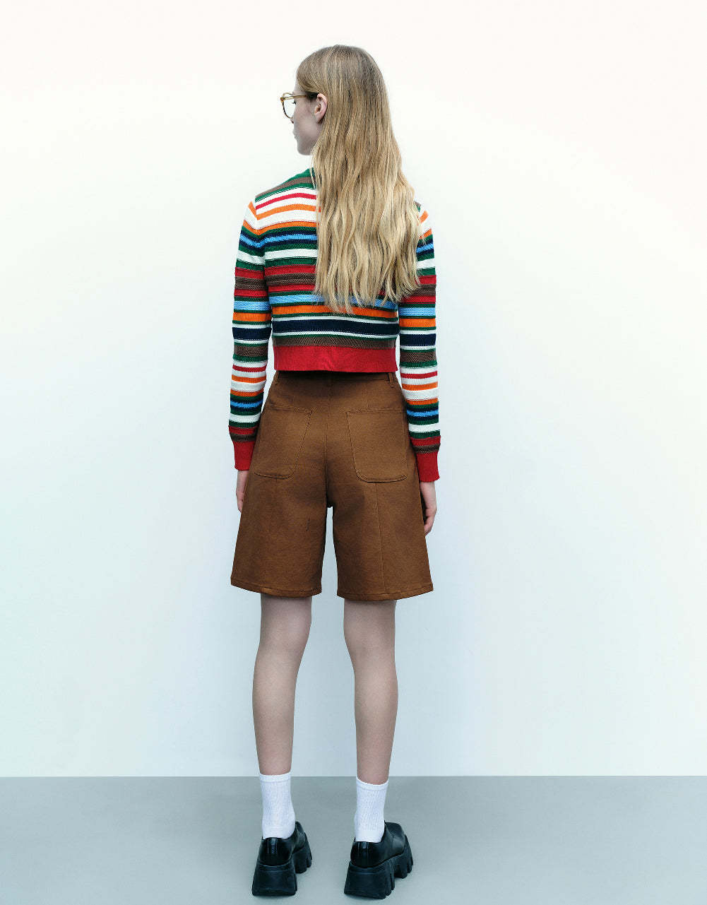 Striped Crew Neck Knitted Cardigan