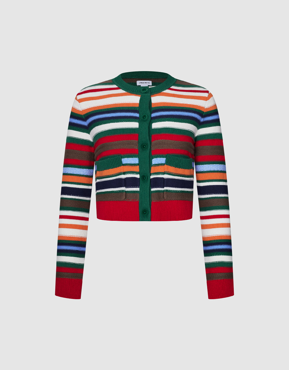 Striped Crew Neck Knitted Cardigan