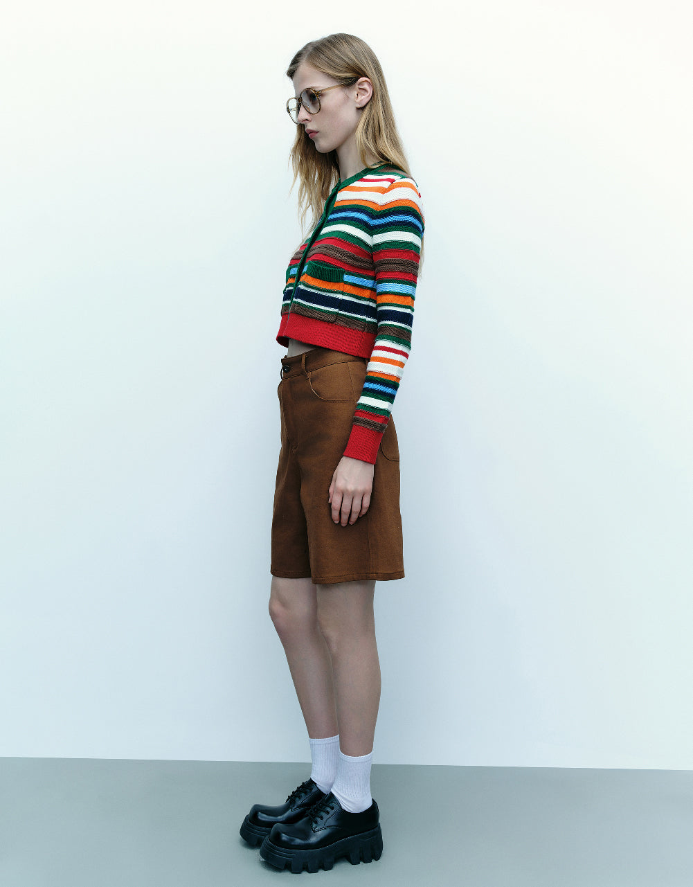 Striped Crew Neck Knitted Cardigan