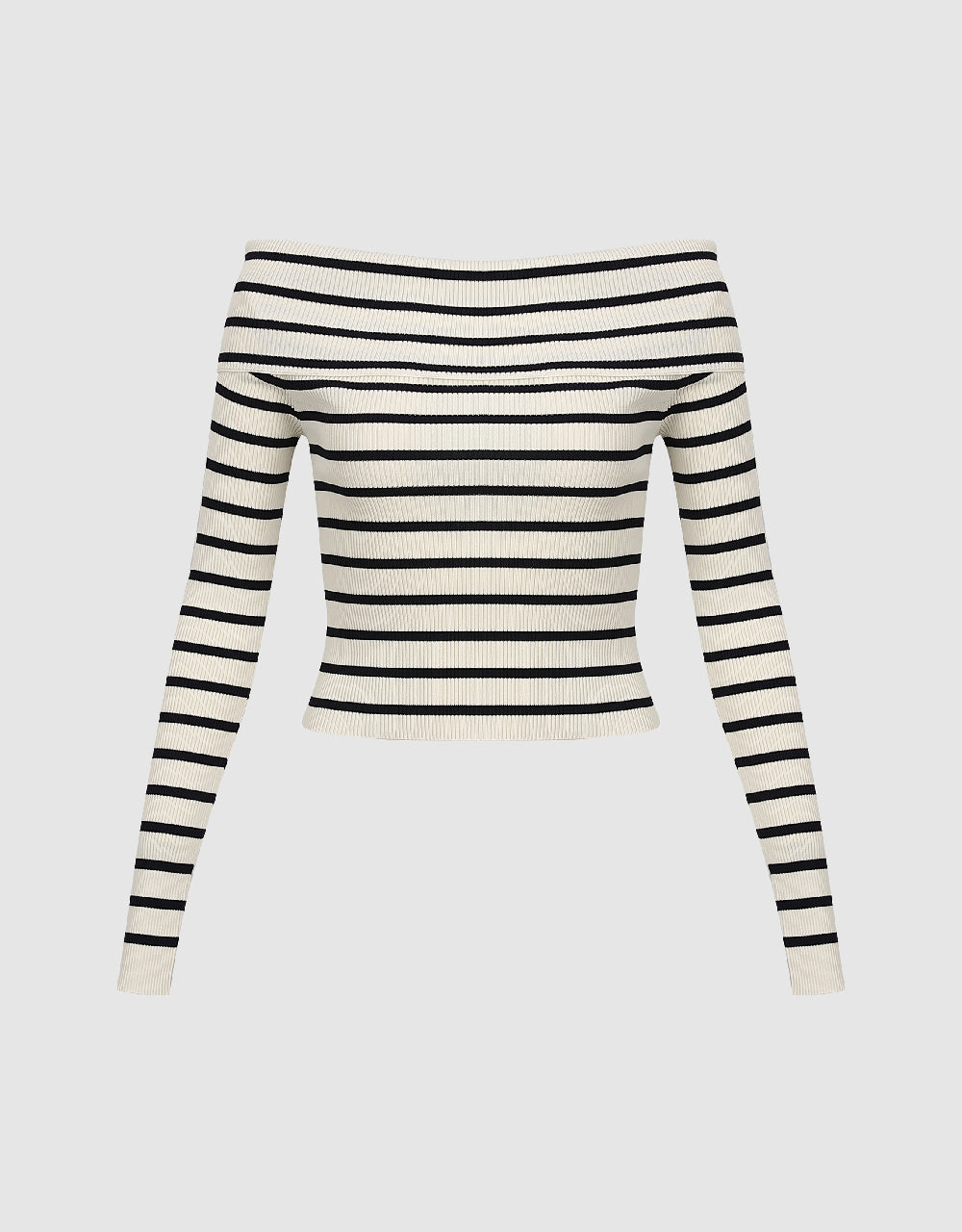 Striped Off-Shoulder Knitted T-Shirt