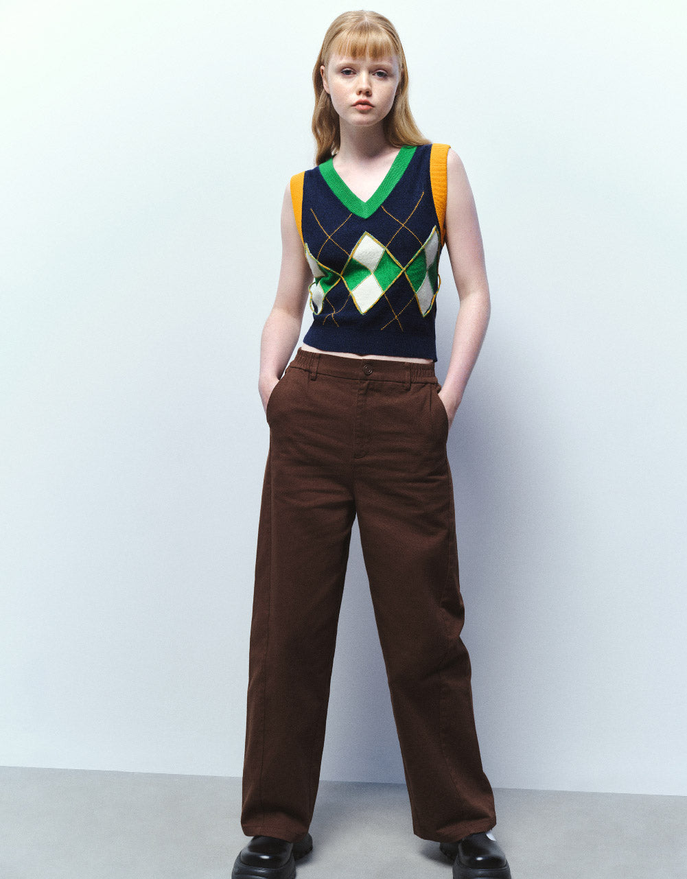 Argyle Printed V-Neck Knitted Vest