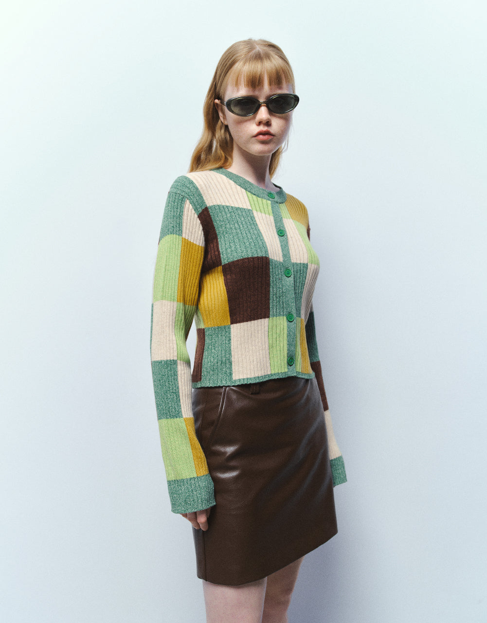 Colorblocks Crew Neck Knitted Cardigan