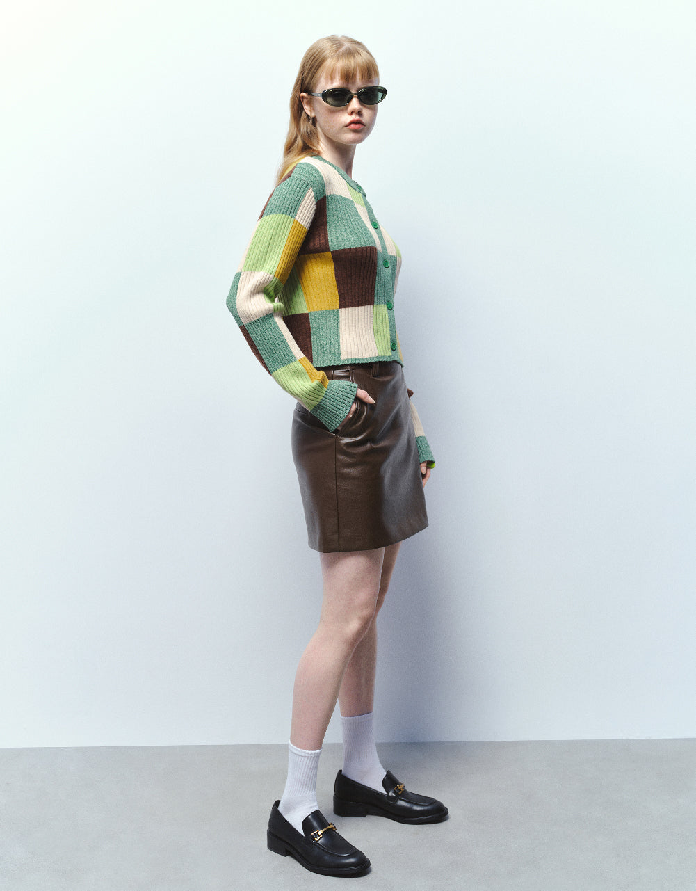 Colorblocks Crew Neck Knitted Cardigan