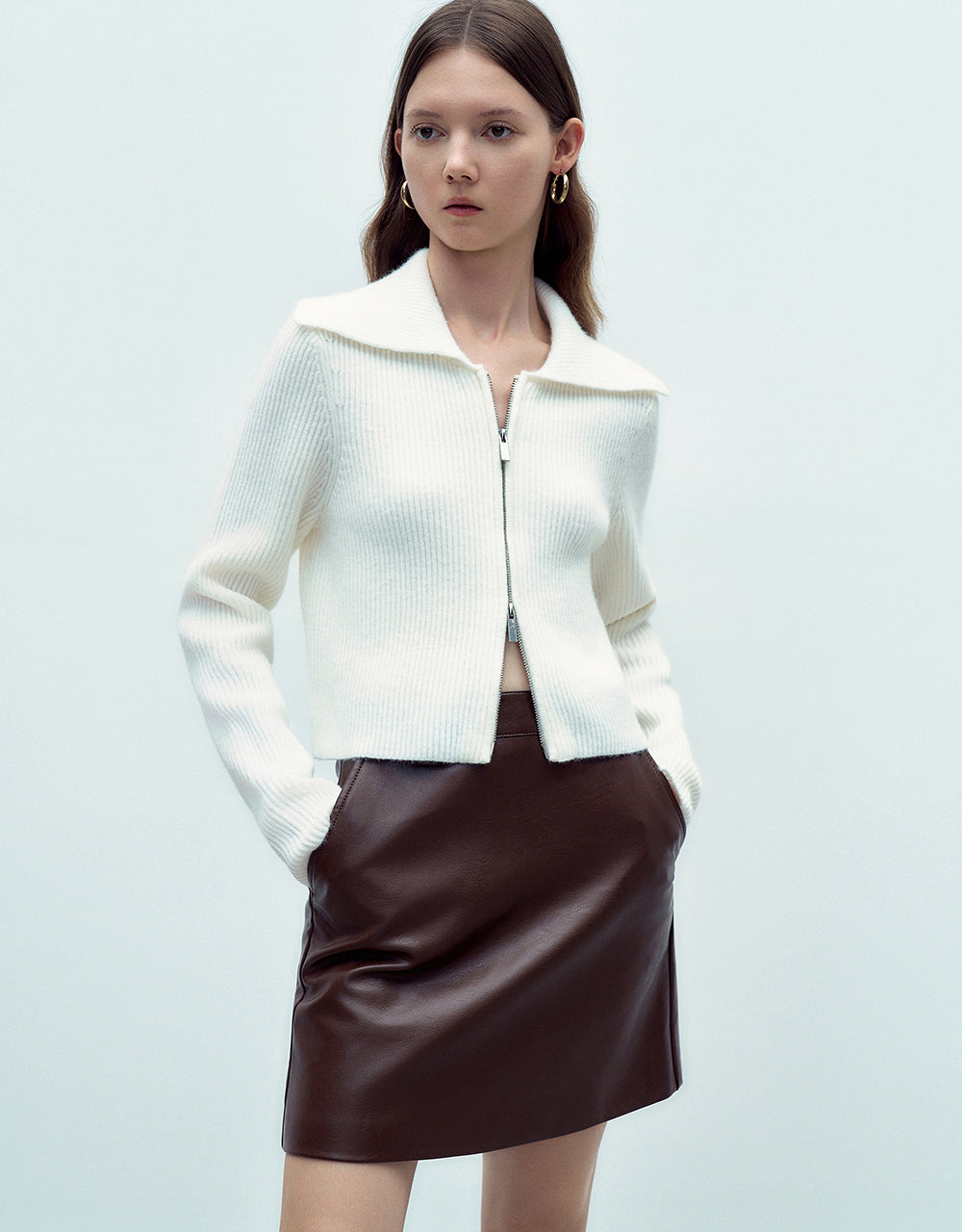 Zipper Front Knitted Cardigan