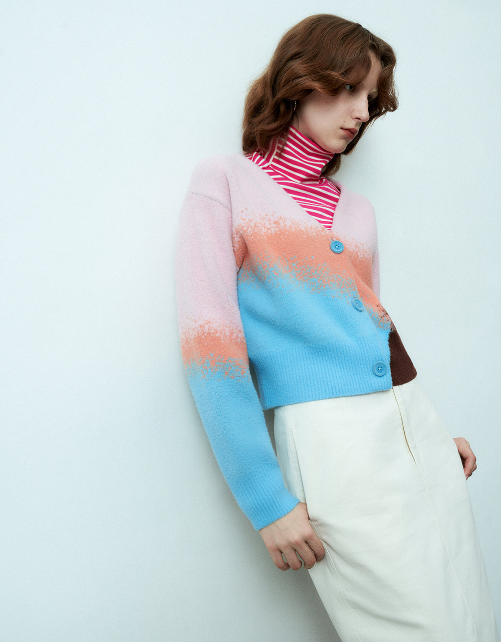 Printed V-Neck Knitted Cardigan