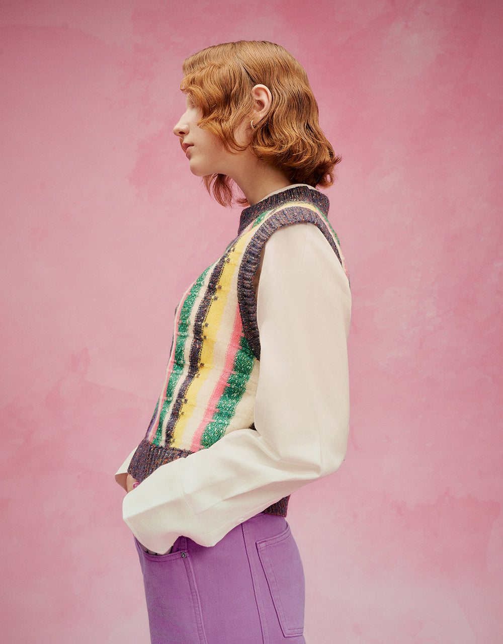 Striped Crew Neck Knitted Vest