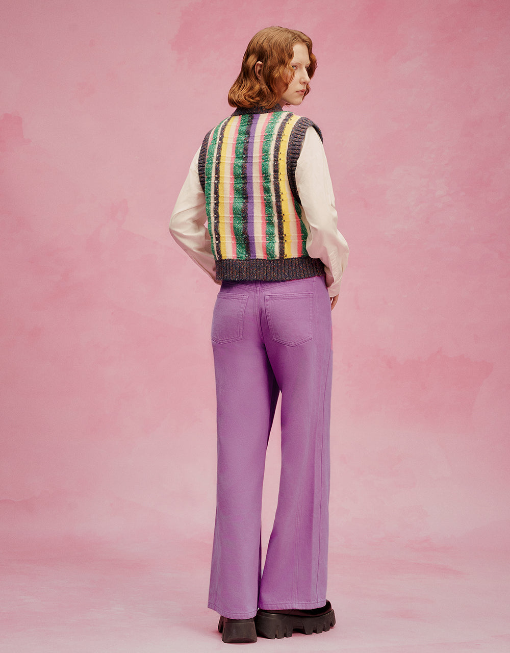 Striped Crew Neck Knitted Vest