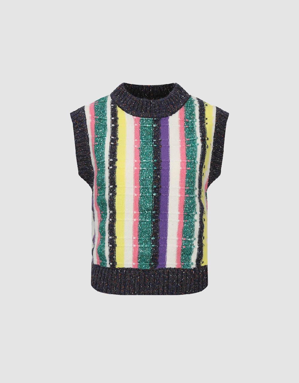 Striped Crew Neck Knitted Vest