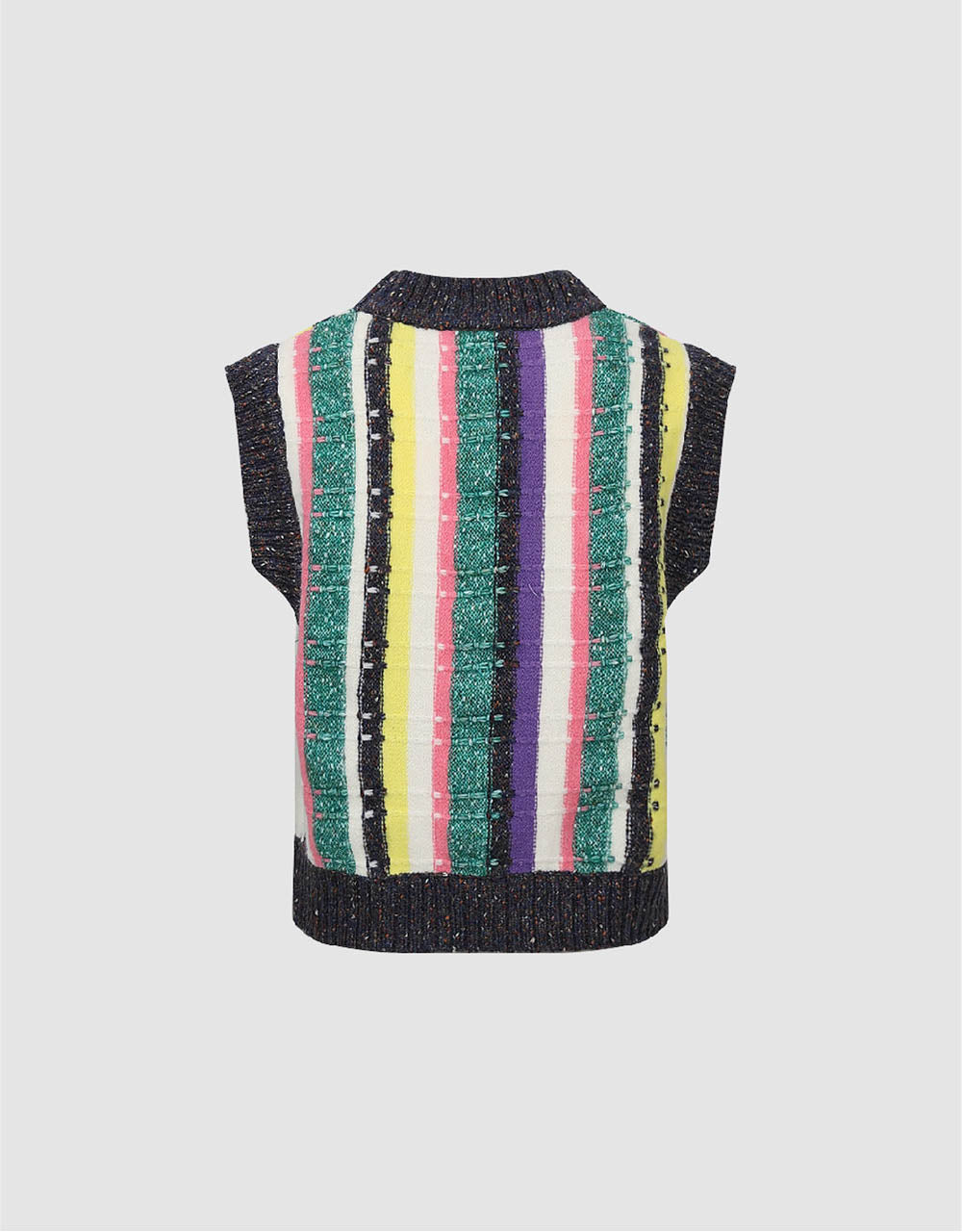 Striped Crew Neck Knitted Vest