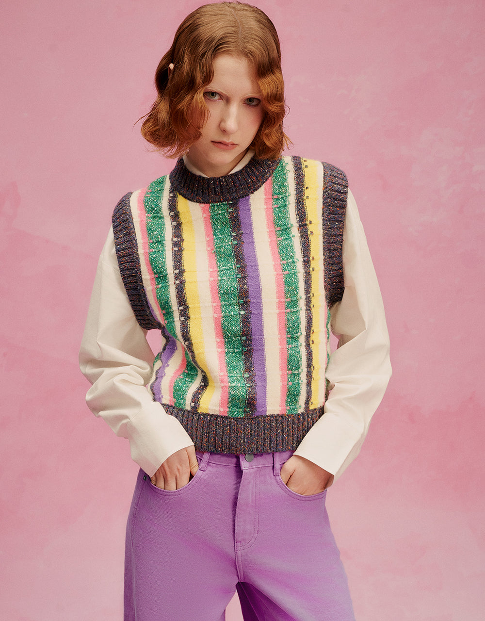 Striped Crew Neck Knitted Vest