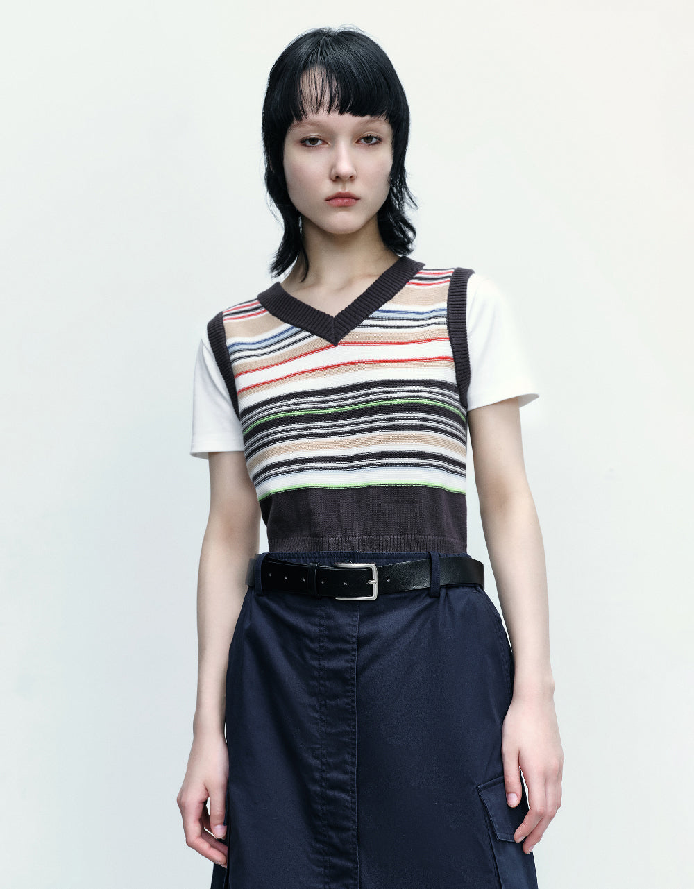 Striped V-Neck Knitted Vest