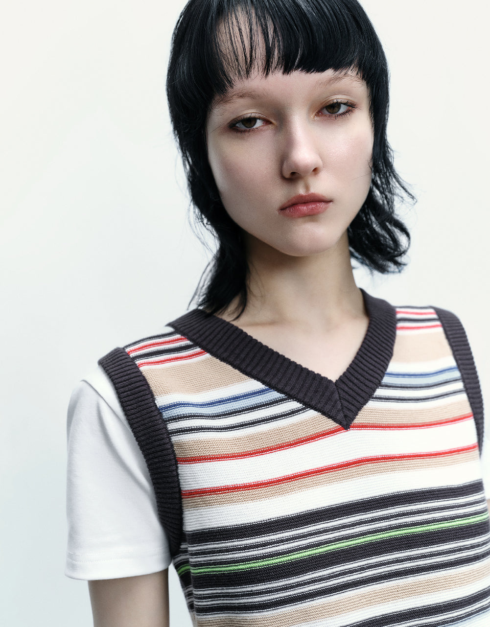Striped V-Neck Knitted Vest