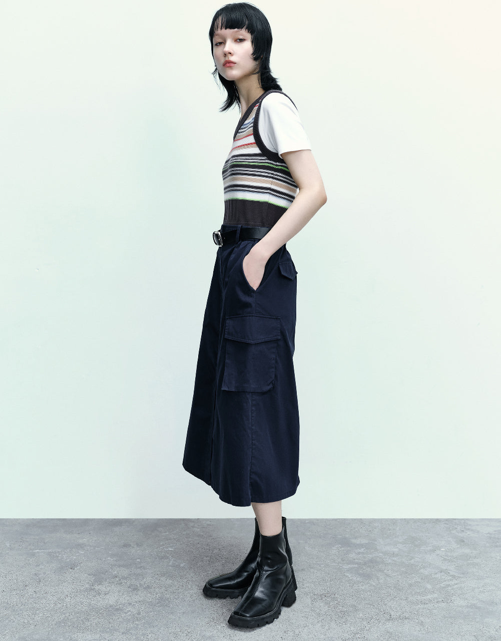 Striped V-Neck Knitted Vest