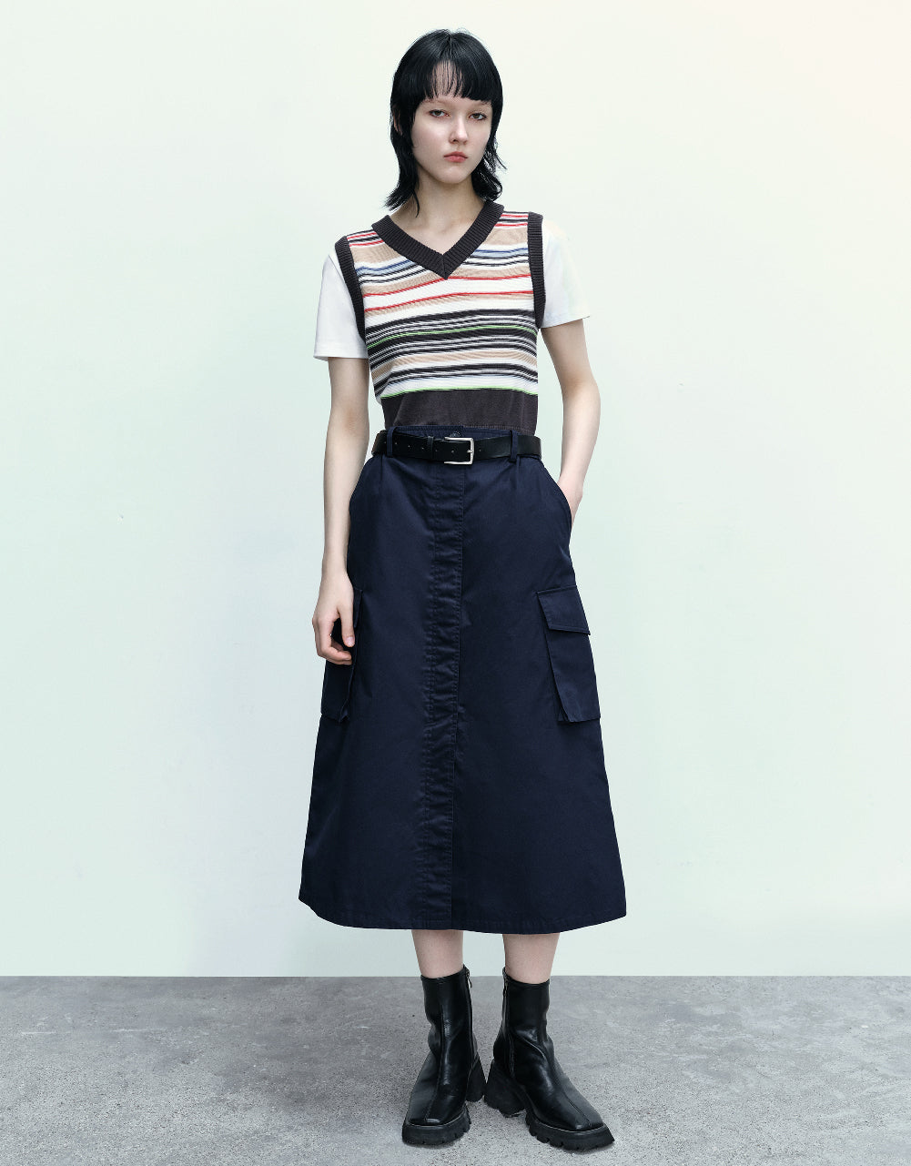 Striped V-Neck Knitted Vest