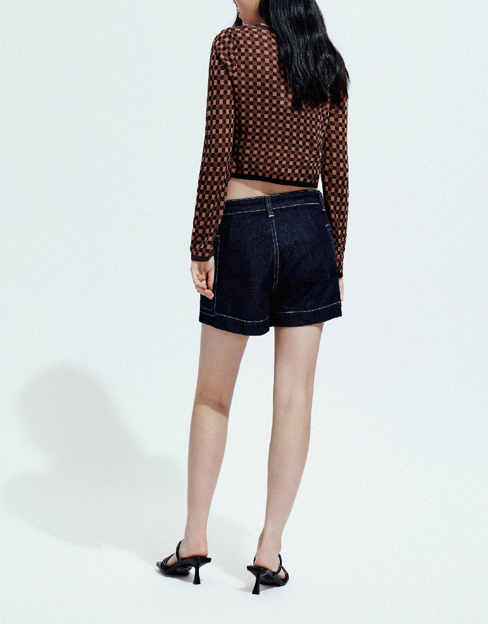 Gingham U Neck Knitted Cardigan