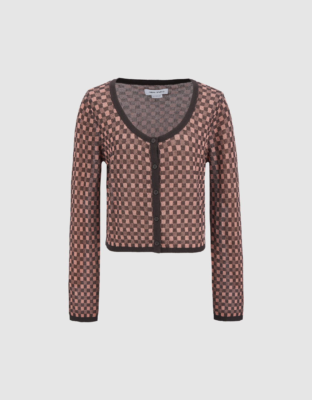 Gingham U Neck Knitted Cardigan