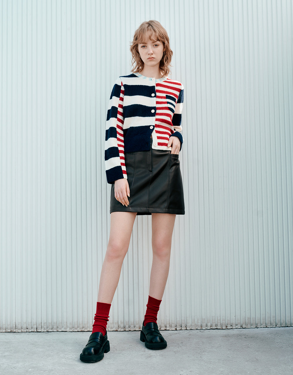 Two Toned Striped Knitted Cardigan