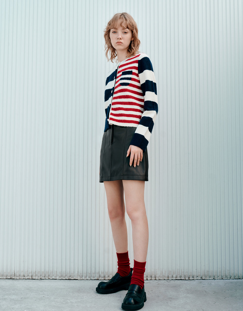 Two Toned Striped Knitted Cardigan