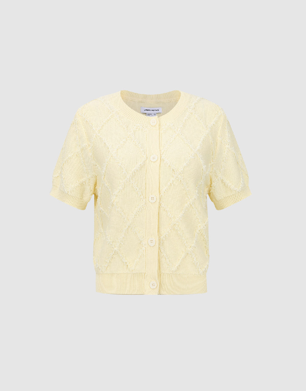 Embossed Crew Neck Knitted Cardigan