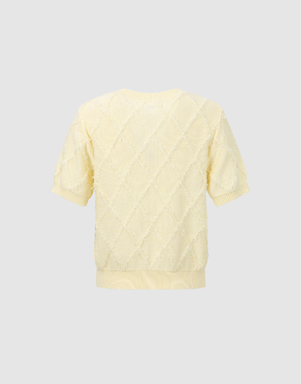 Embossed Crew Neck Knitted Cardigan
