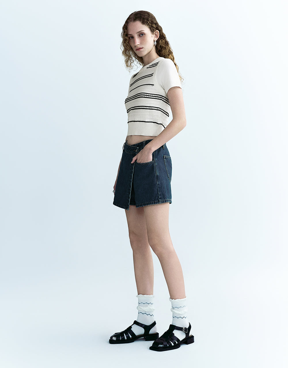2 In 1 Striped Knitted T-Shirt