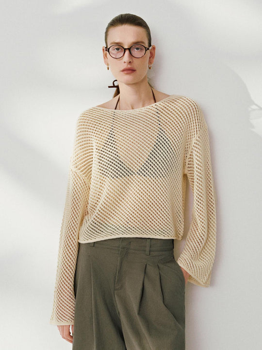 Sheer Knitted Long Sleeve T-Shirts