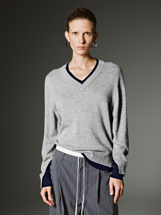 V-Neck Long Sleeve Knitted T-Shirts