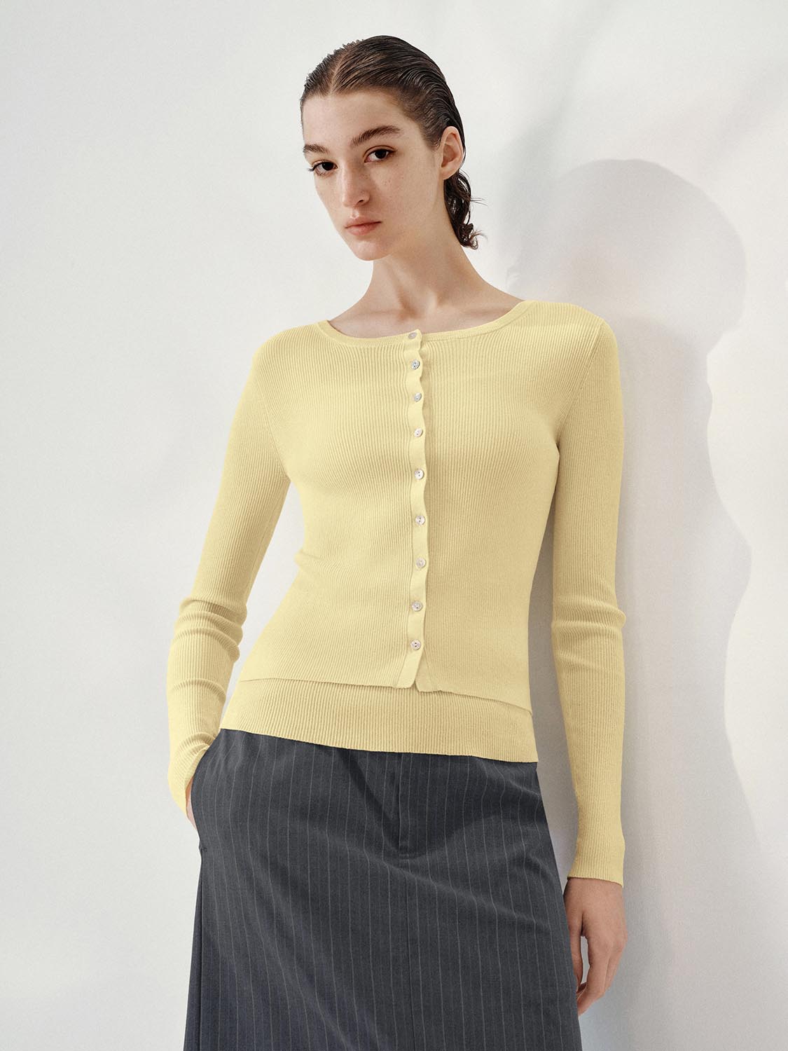 Long Sleeve Button Detail Knitted T-Shirts