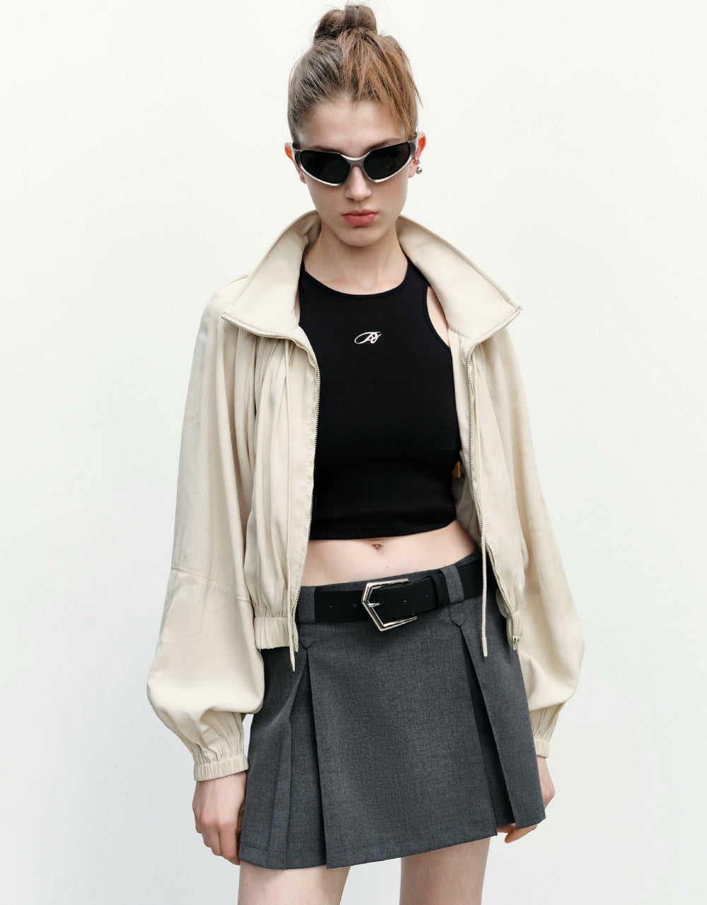 Zipper Front Stand Collar Jacket