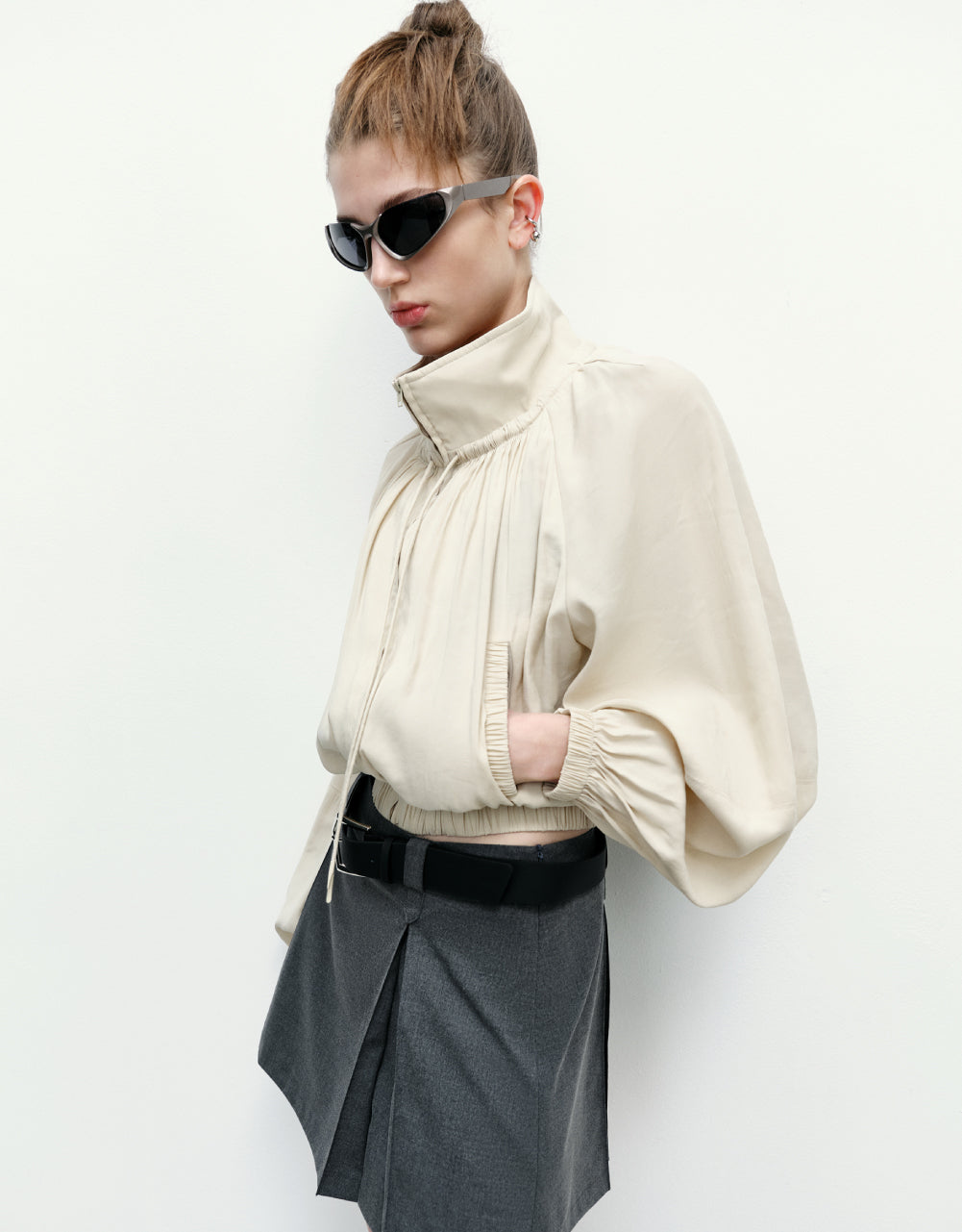 Zipper Front Stand Collar Jacket
