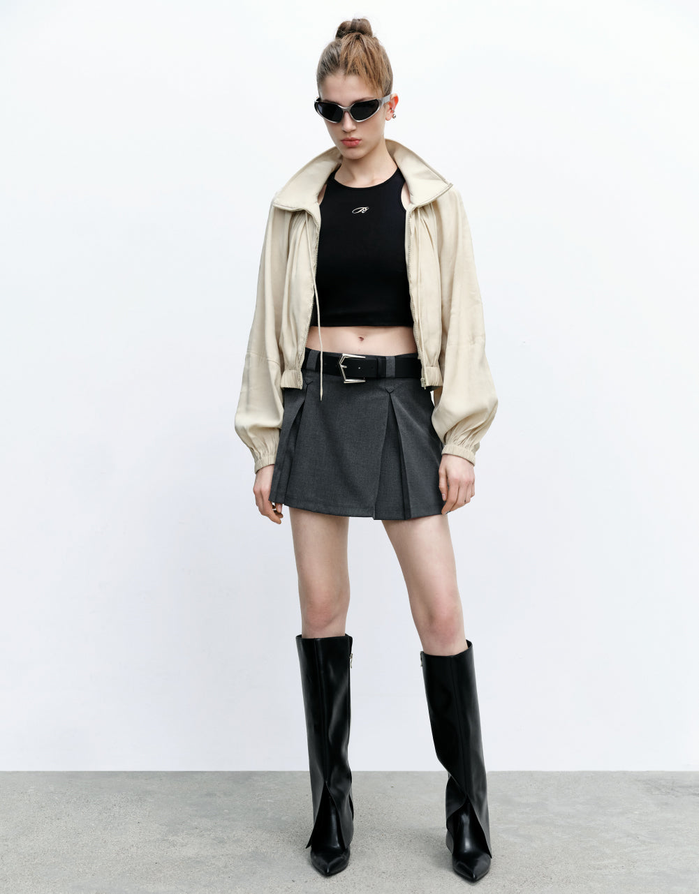 Zipper Front Stand Collar Jacket