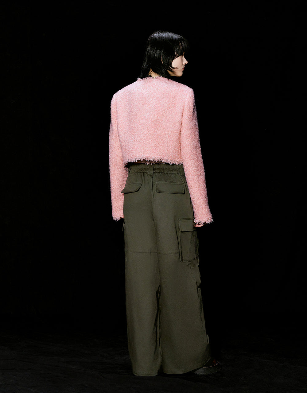 Raw Hem Crew Neck Tweed Jacket