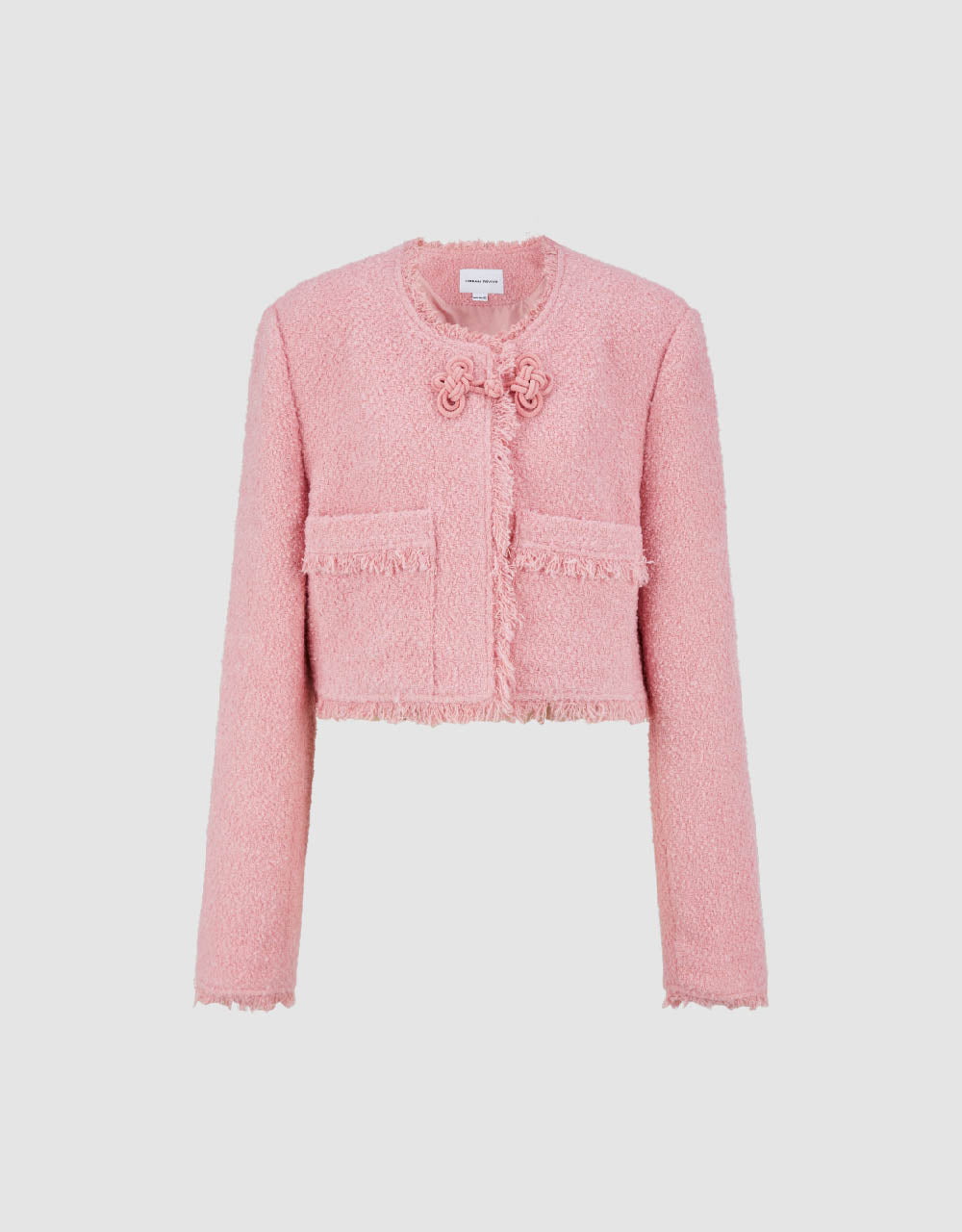 Raw Hem Crew Neck Tweed Jacket