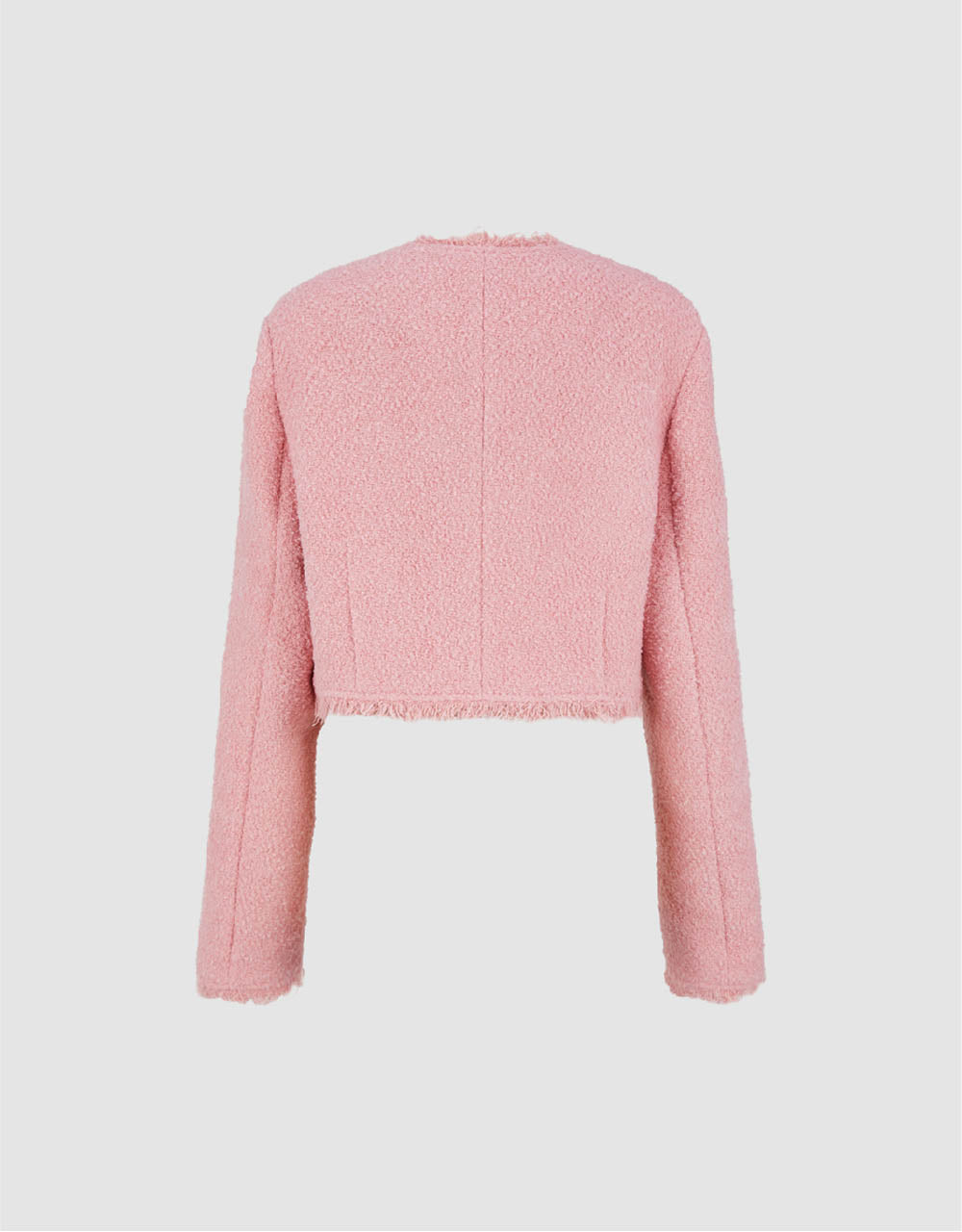 Raw Hem Crew Neck Tweed Jacket