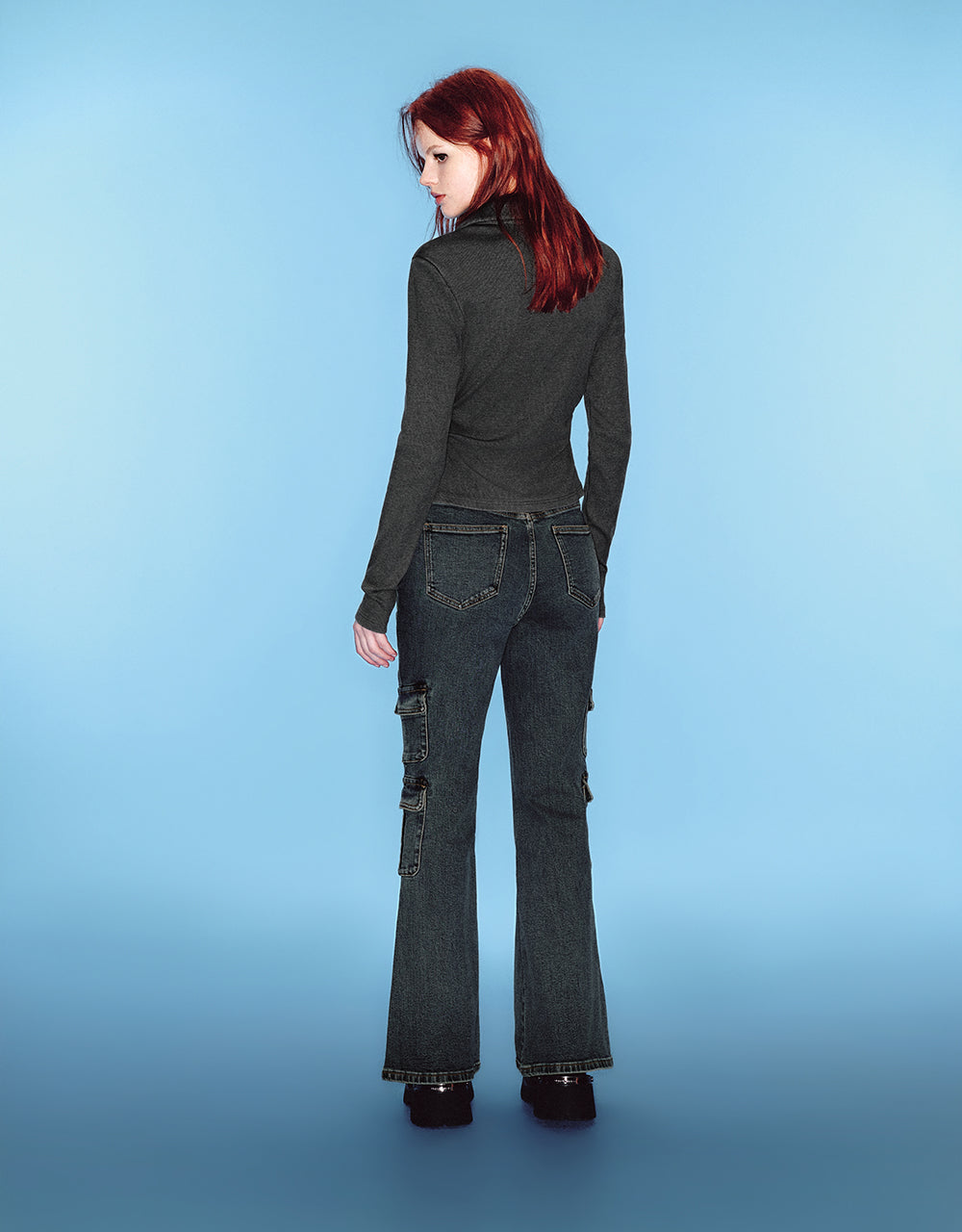 Zipper Front Embossed Lapel Shirt