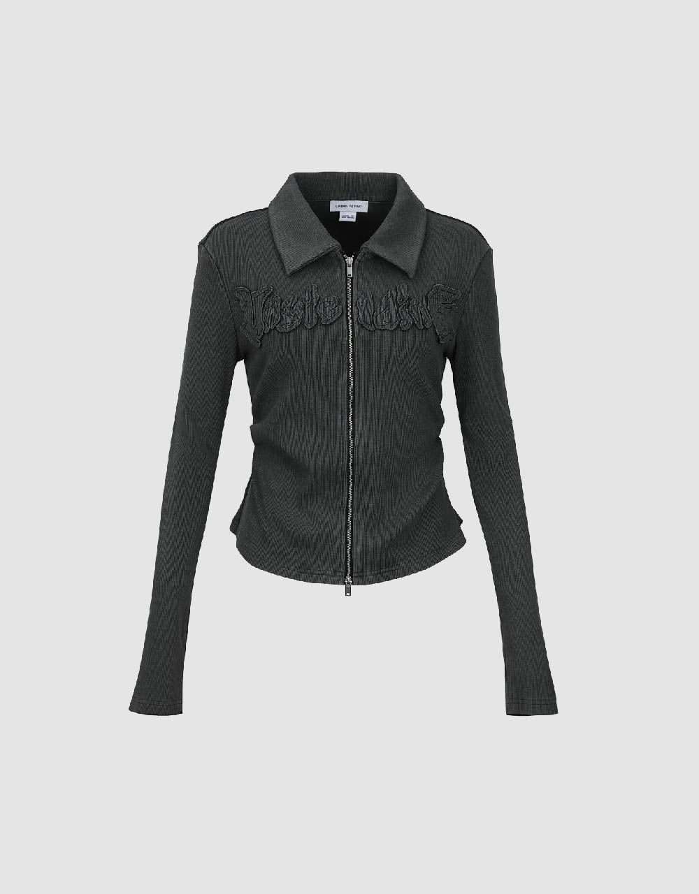 Zipper Front Embossed Lapel Shirt