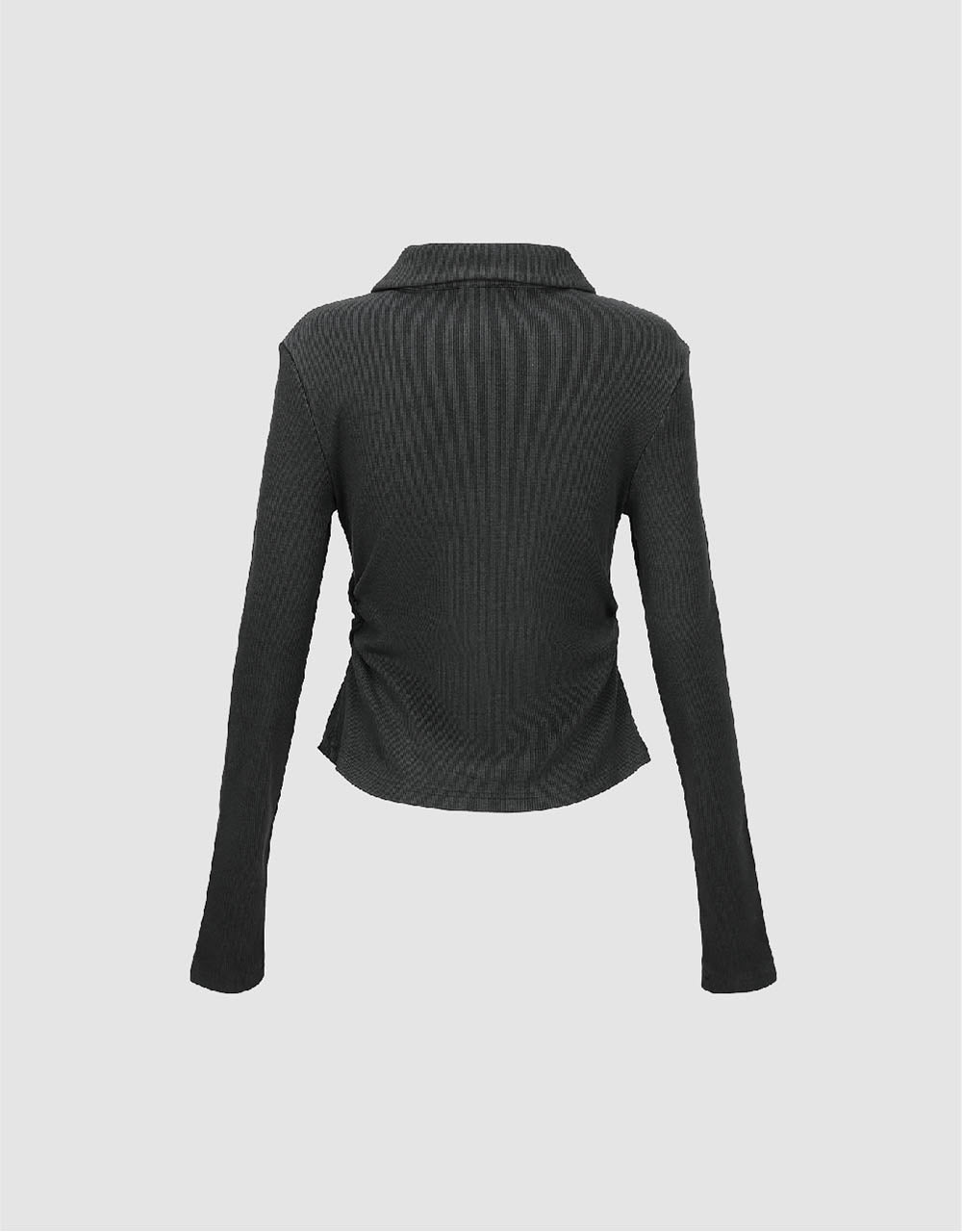 Zipper Front Embossed Lapel Shirt