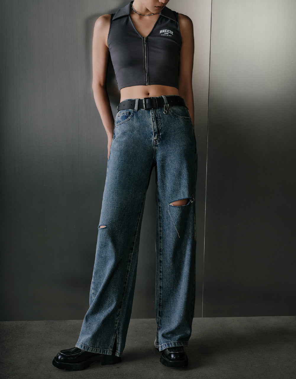 Zipper Front Knitted Vest