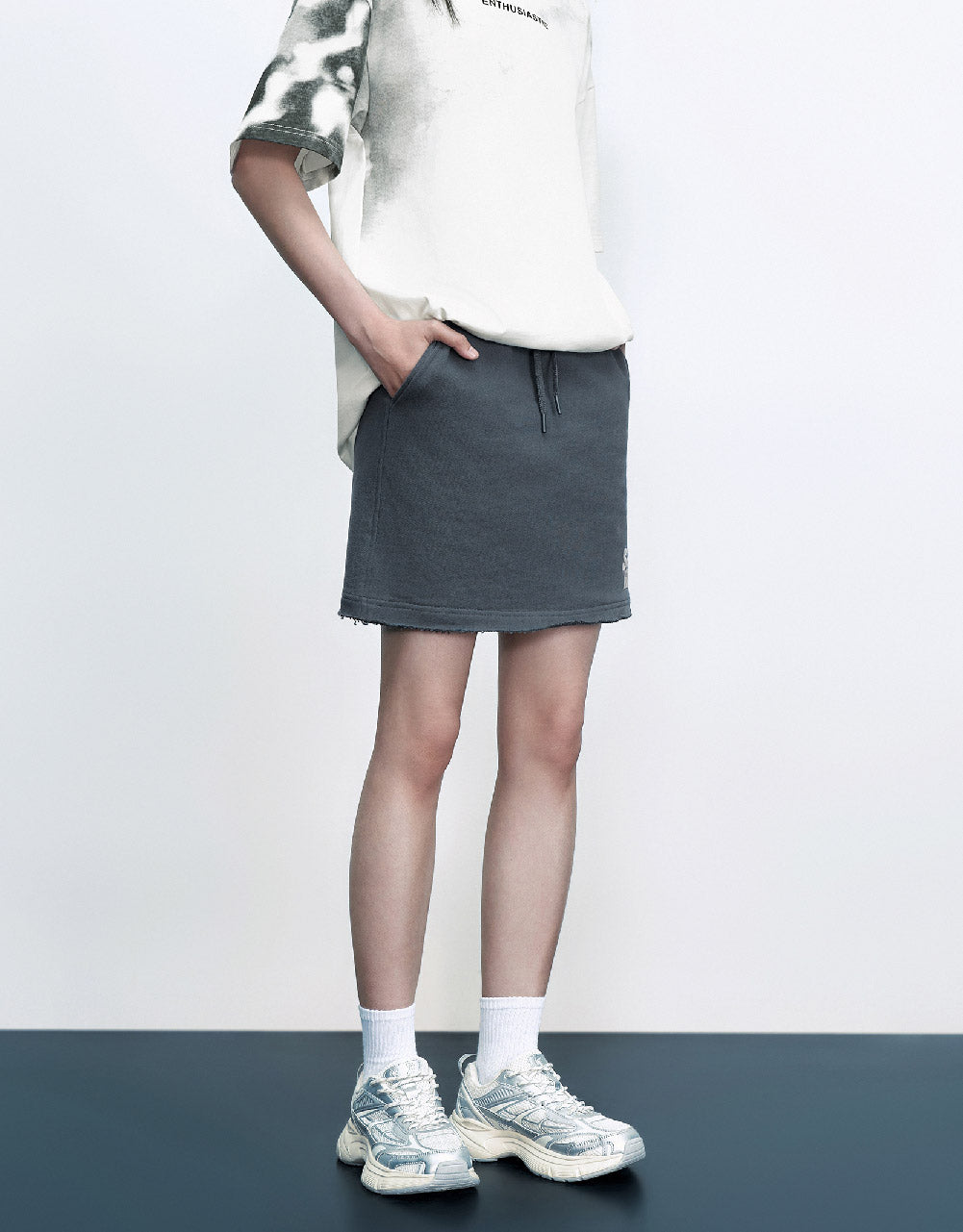 Drawstring Waist Mini Straight Skirt