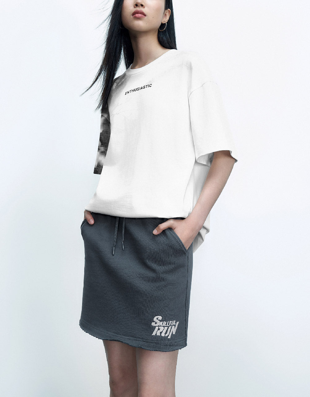 Drawstring Waist Mini Straight Skirt