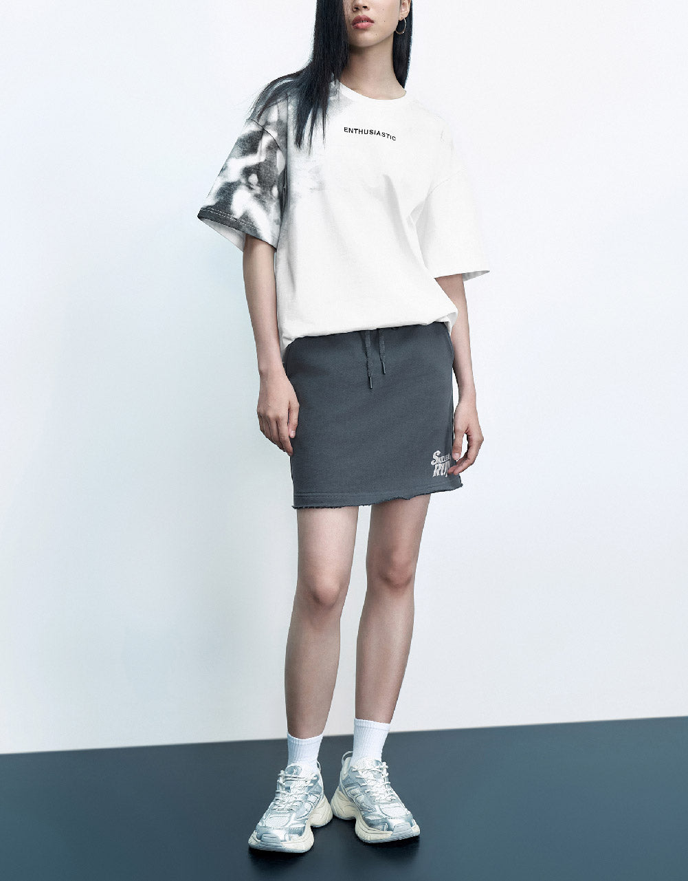 Drawstring Waist Mini Straight Skirt